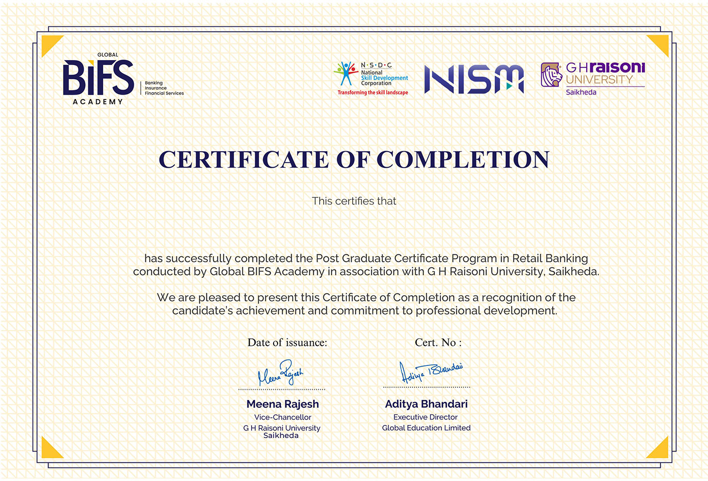 certificate |  bifs academy